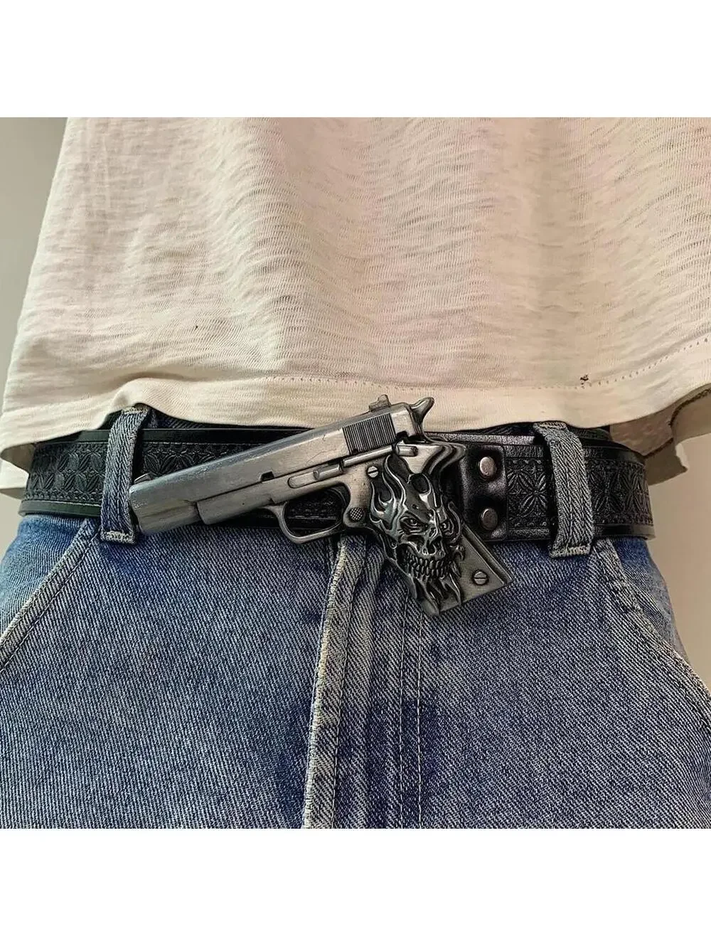 Grunge Punk Gun Skeleton Y2K 2000s style belt. 47 inches length